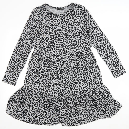 Quiz Womens Grey Animal Print Polyester A-Line Size 10 Scoop Neck Pullover - Leopard
