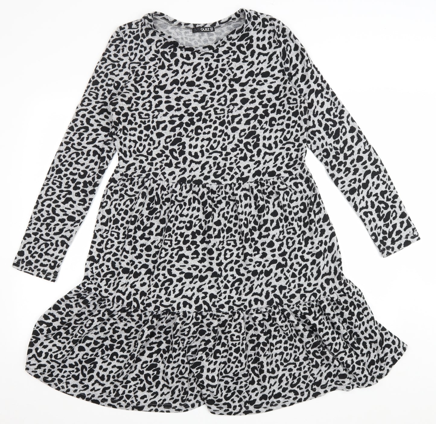 Quiz Womens Grey Animal Print Polyester A-Line Size 10 Scoop Neck Pullover - Leopard