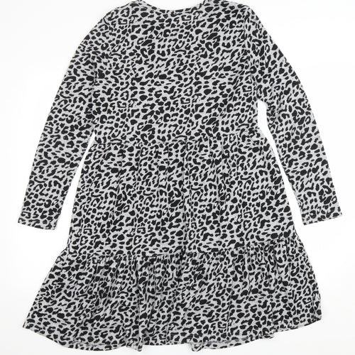 Quiz Womens Grey Animal Print Polyester A-Line Size 10 Scoop Neck Pullover - Leopard