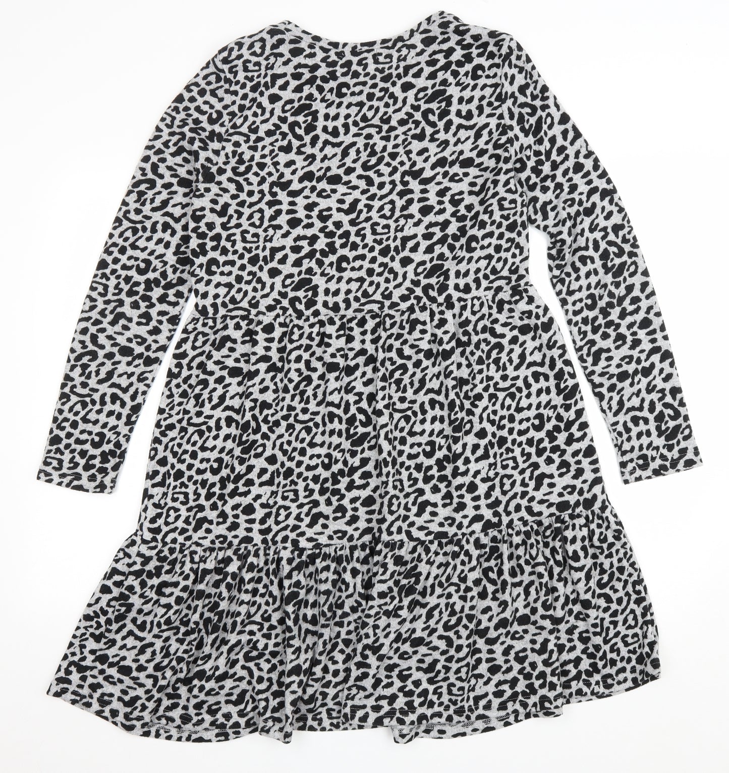 Quiz Womens Grey Animal Print Polyester A-Line Size 10 Scoop Neck Pullover - Leopard