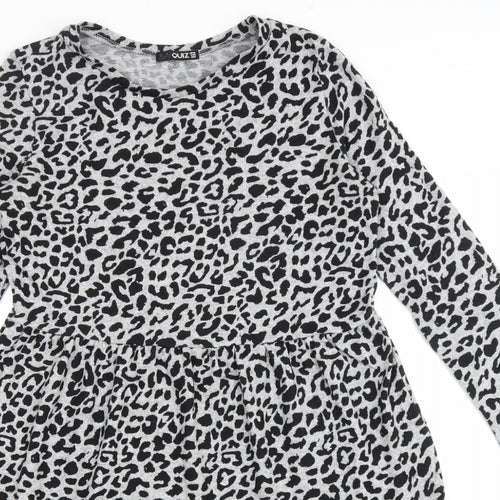 Quiz Womens Grey Animal Print Polyester A-Line Size 10 Scoop Neck Pullover - Leopard