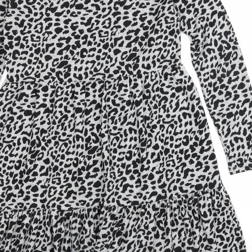 Quiz Womens Grey Animal Print Polyester A-Line Size 10 Scoop Neck Pullover - Leopard