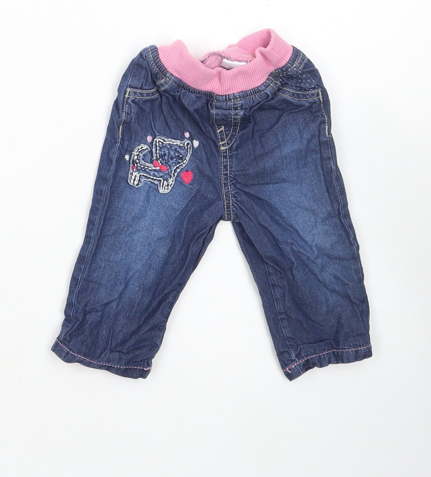 Matalan Girls Blue Cotton Jogger Jeans Size 3-6 Months Pullover - Cat
