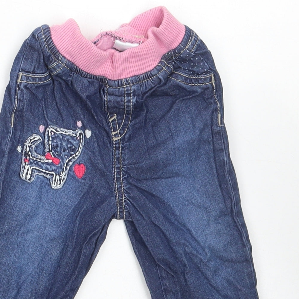 Matalan Girls Blue Cotton Jogger Jeans Size 3-6 Months Pullover - Cat