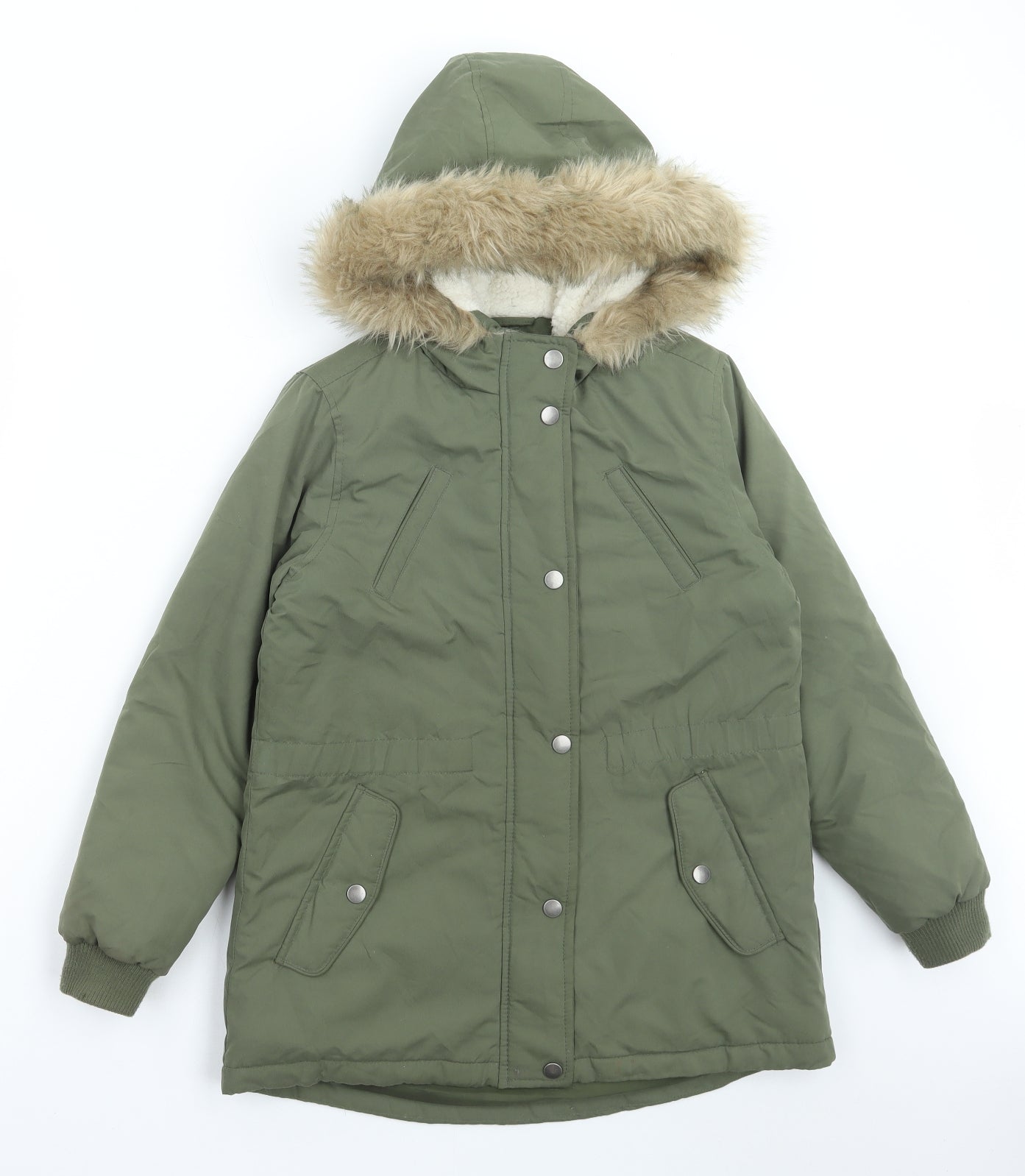Primark Girls Green Parka Coat Size 10-11 Years Zip