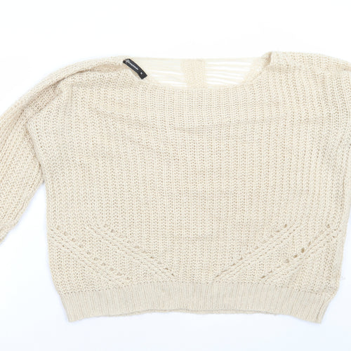 Internacionale Womens Beige Boat Neck Acrylic Pullover Jumper Size 16