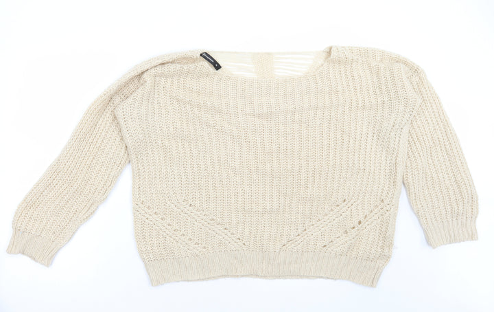 Internacionale Womens Beige Boat Neck Acrylic Pullover Jumper Size 16