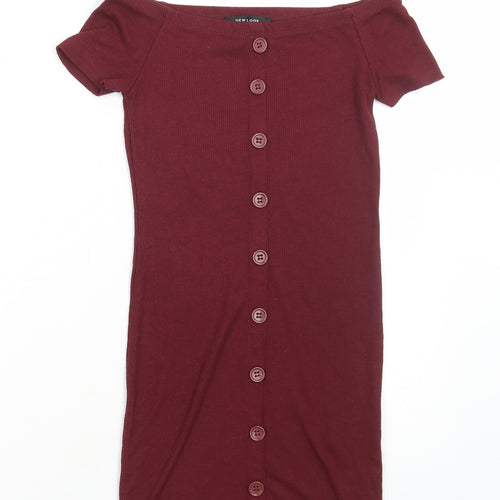 New Look Girls Red Polyester T-Shirt Dress Size 9 Years Off the Shoulder Pullover - Ribbed