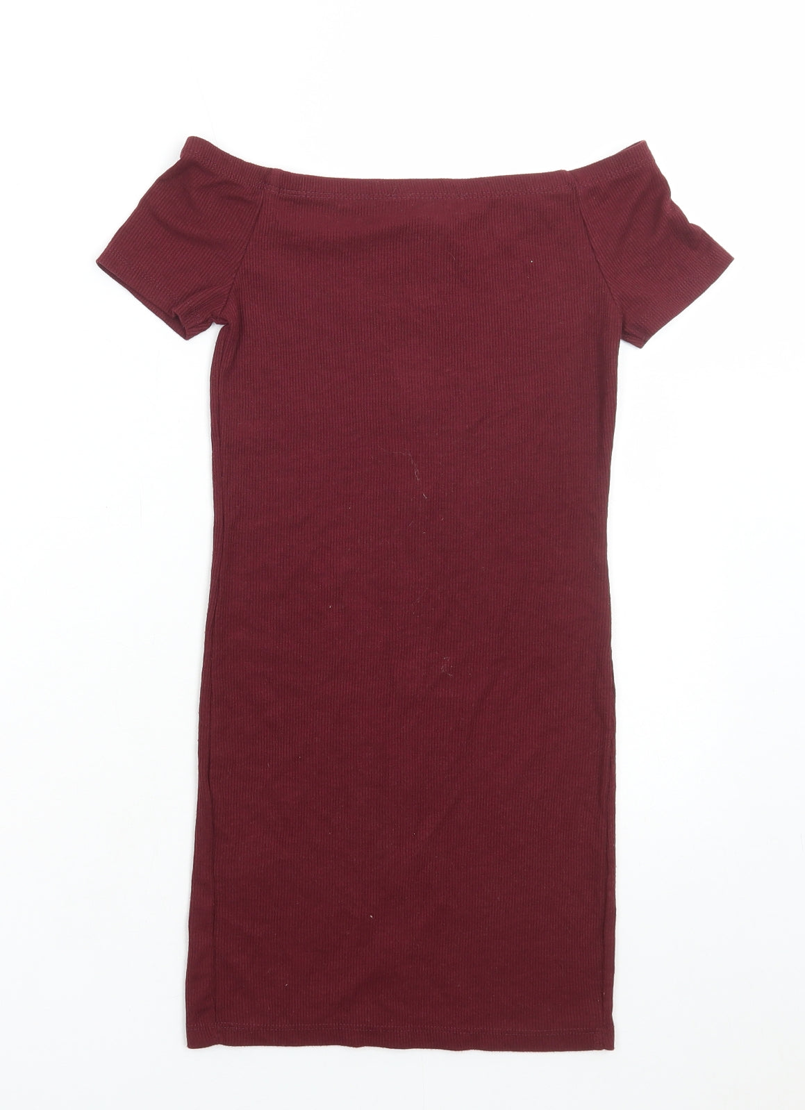 New Look Girls Red Polyester T-Shirt Dress Size 9 Years Off the Shoulder Pullover - Ribbed