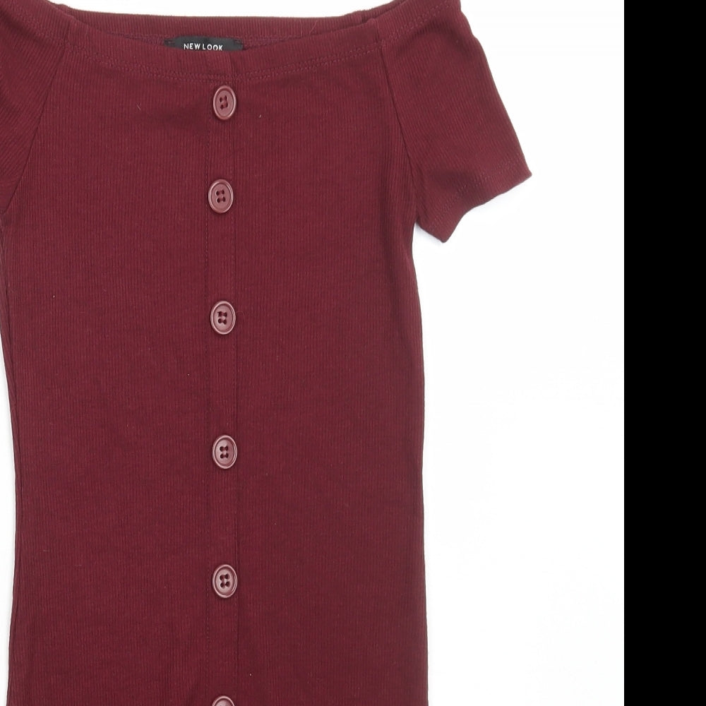 New Look Girls Red Polyester T-Shirt Dress Size 9 Years Off the Shoulder Pullover - Ribbed