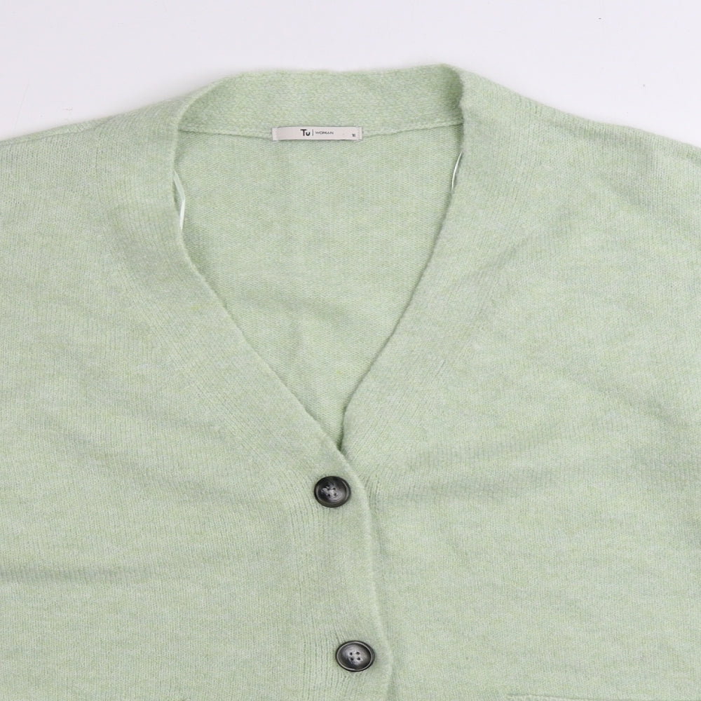 TU Womens Green V-Neck Acrylic Cardigan Jumper Size 16