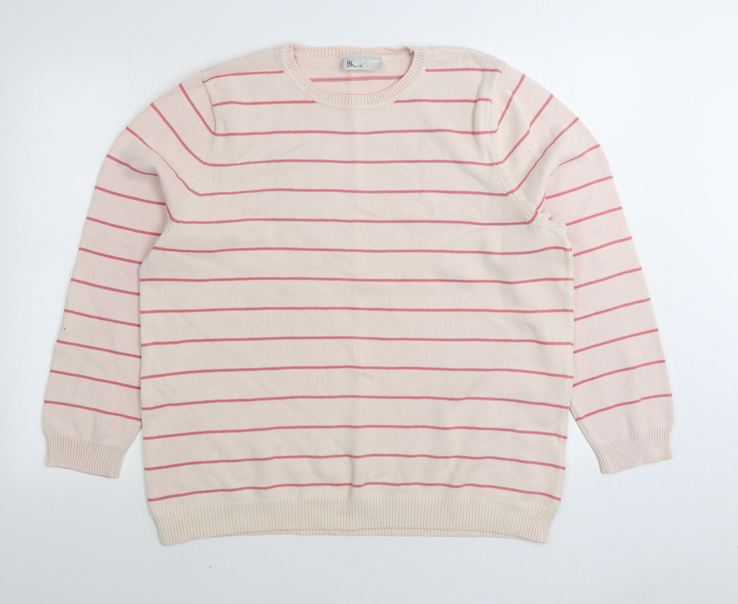 BHS Womens Pink Round Neck Striped Cotton Pullover Jumper Size 22