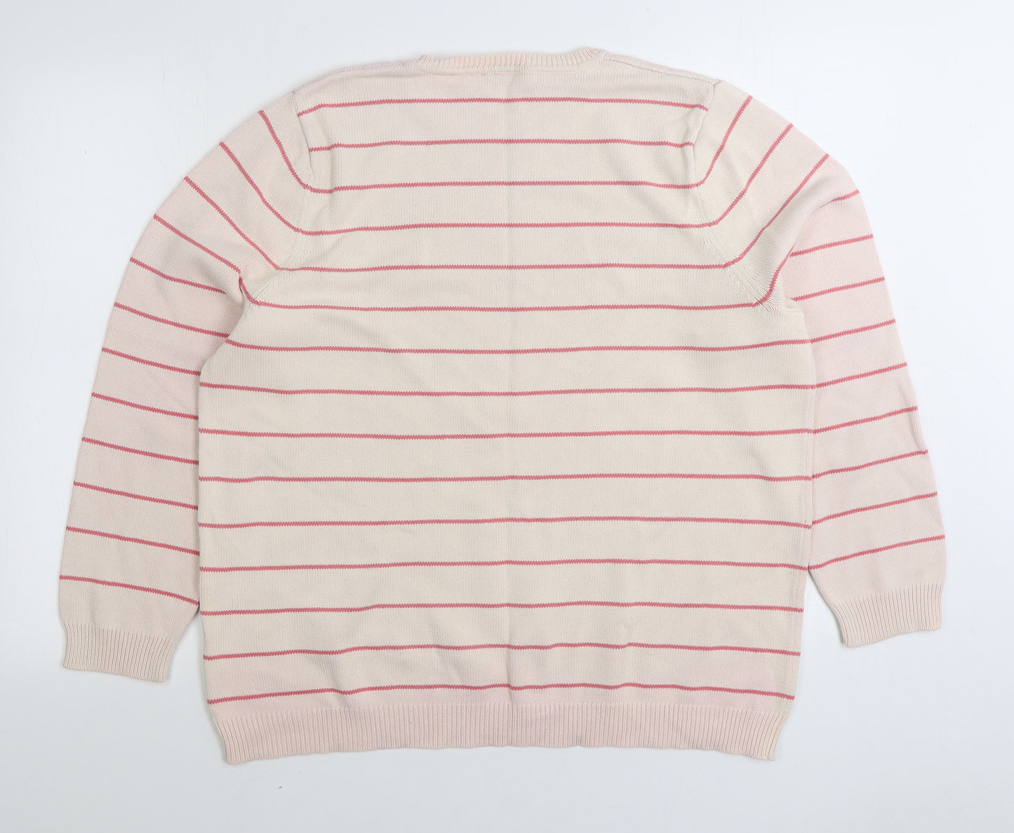 BHS Womens Pink Round Neck Striped Cotton Pullover Jumper Size 22