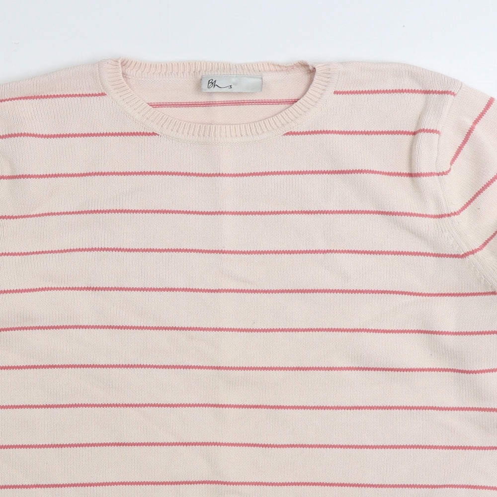 BHS Womens Pink Round Neck Striped Cotton Pullover Jumper Size 22