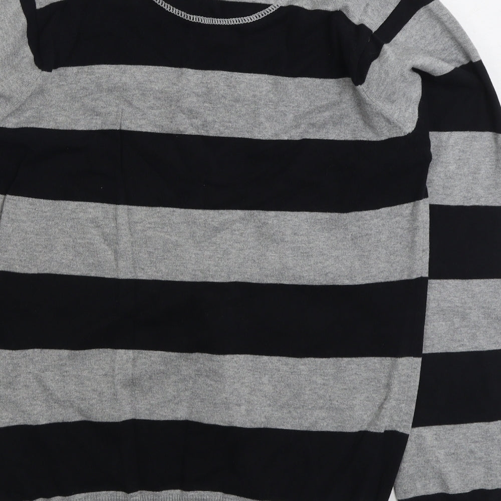 Cedar Wood State Mens Grey V-Neck Striped Cotton Pullover Jumper Size S