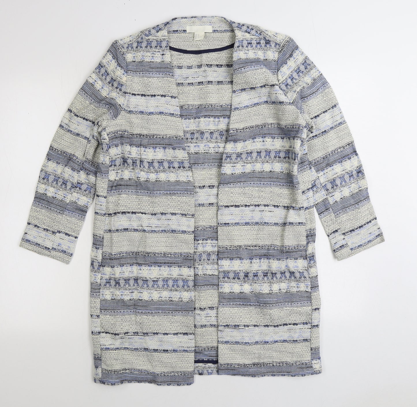 H&M Womens Blue V-Neck Striped Cotton Cardigan Jumper Size XS