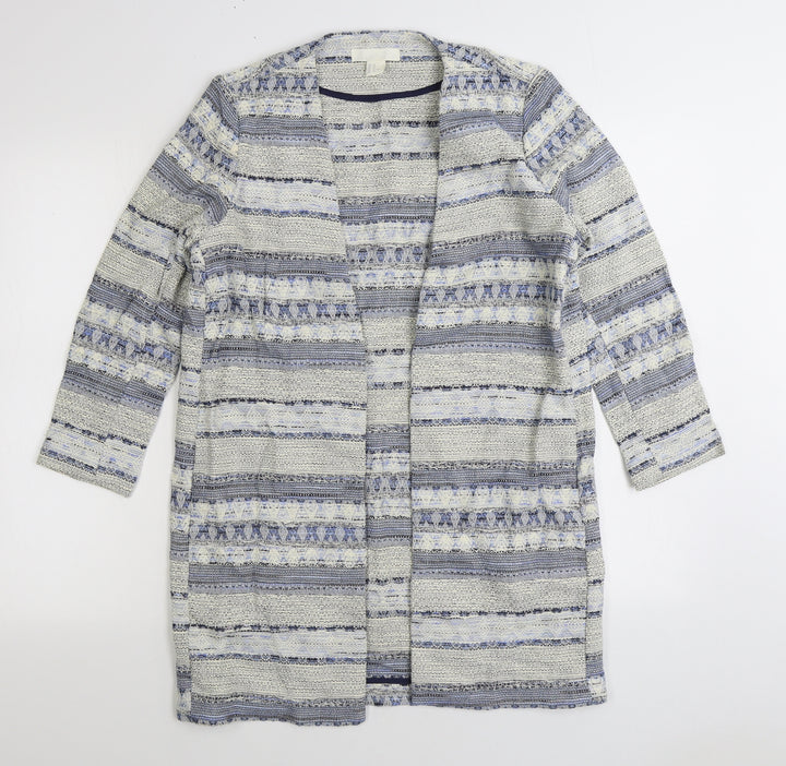 H&M Womens Blue V-Neck Striped Cotton Cardigan Jumper Size XS