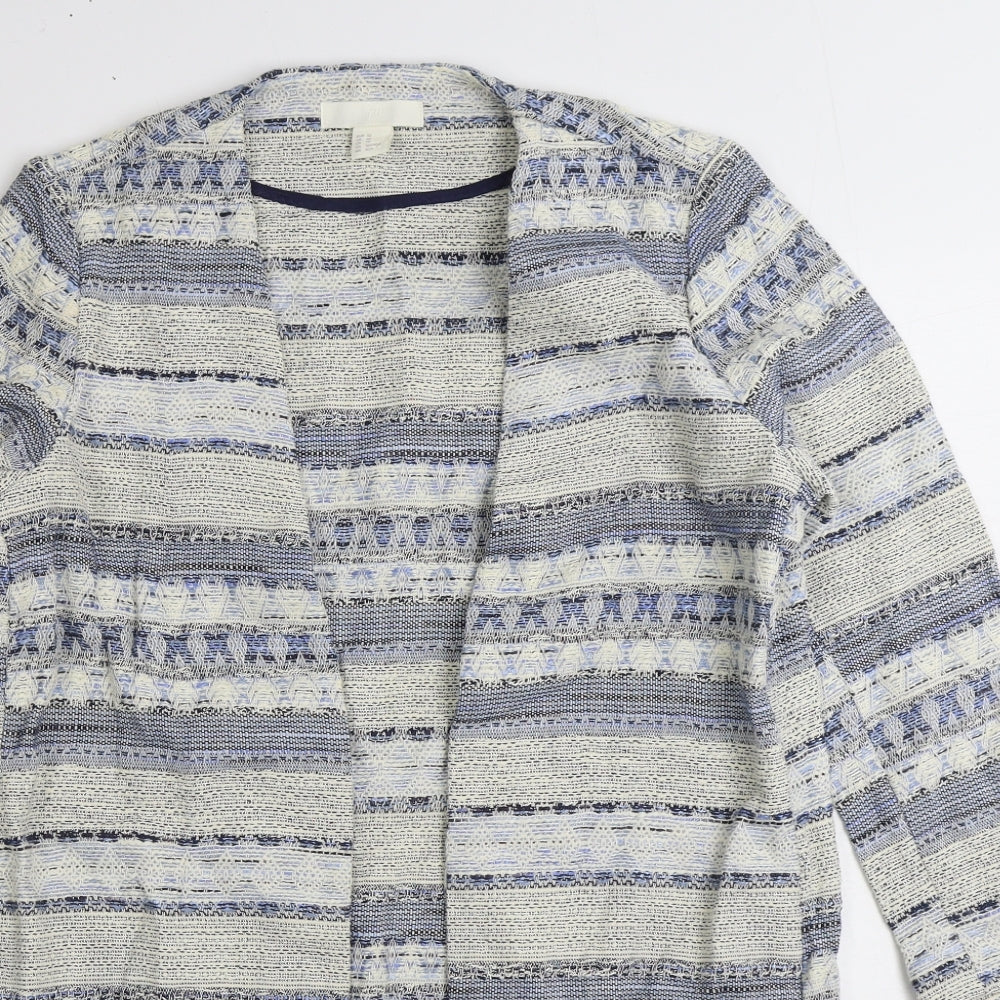 H&M Womens Blue V-Neck Striped Cotton Cardigan Jumper Size XS