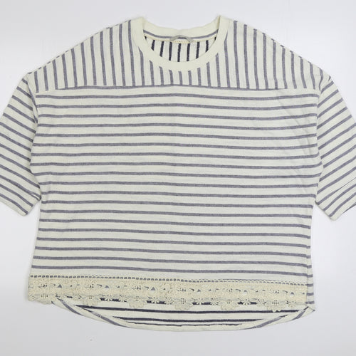 George Womens White Striped Polyester Pullover Sweatshirt Size 22 Pullover