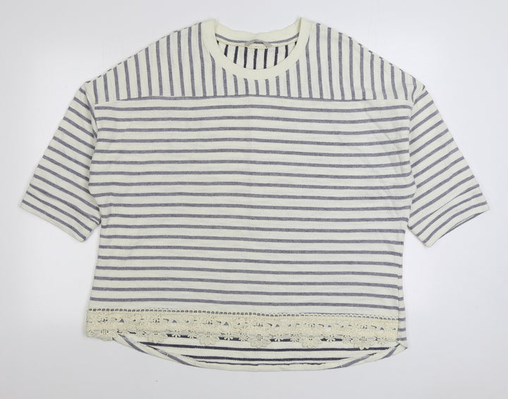 George Womens White Striped Polyester Pullover Sweatshirt Size 22 Pullover