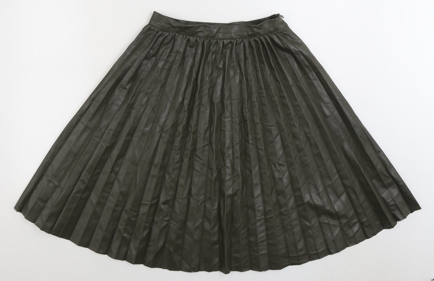Primark Womens Green Polyurethane Pleated Skirt Size 10 Zip - Faux Leather