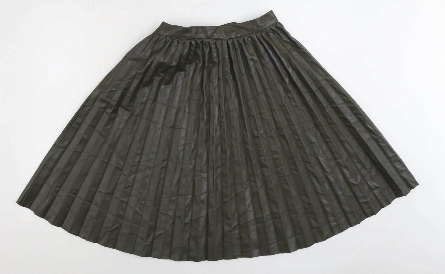 Primark Womens Green Polyurethane Pleated Skirt Size 10 Zip - Faux Leather