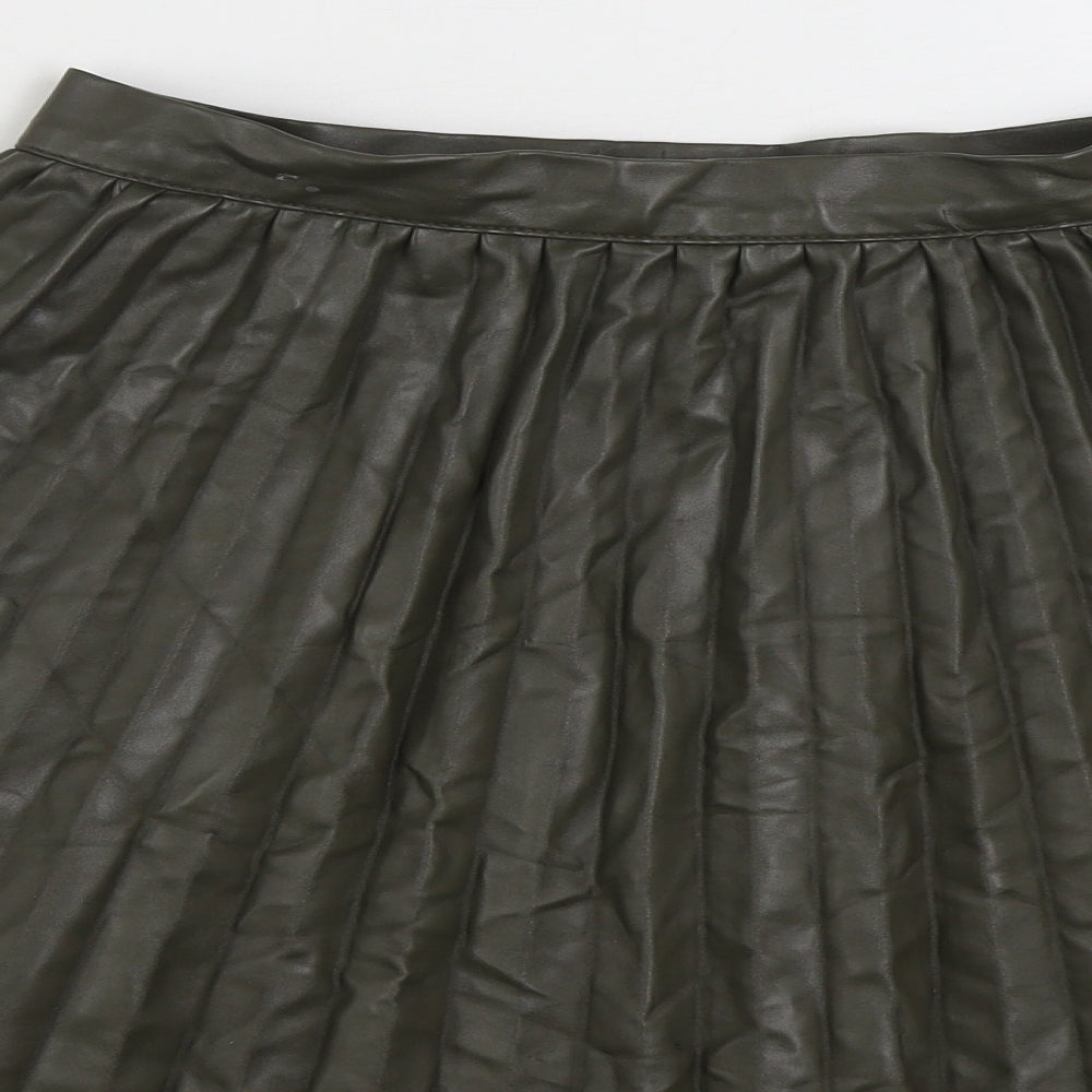 Primark Womens Green Polyurethane Pleated Skirt Size 10 Zip - Faux Leather