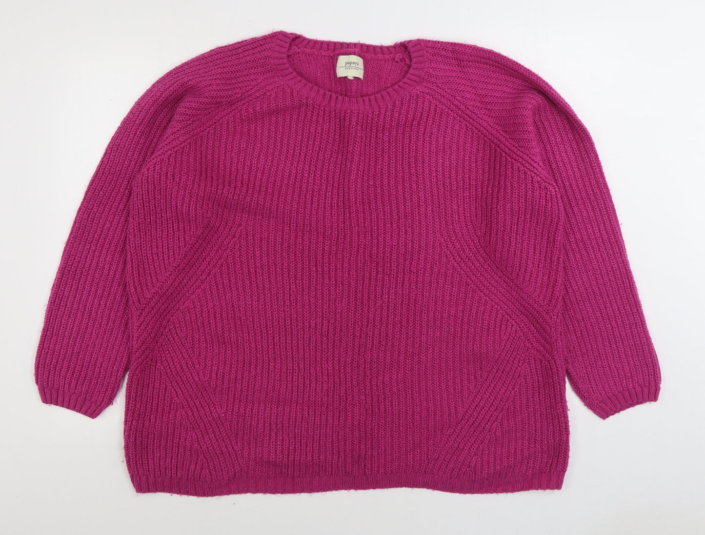 Papaya Womens Pink Round Neck Acrylic Pullover Jumper Size XL