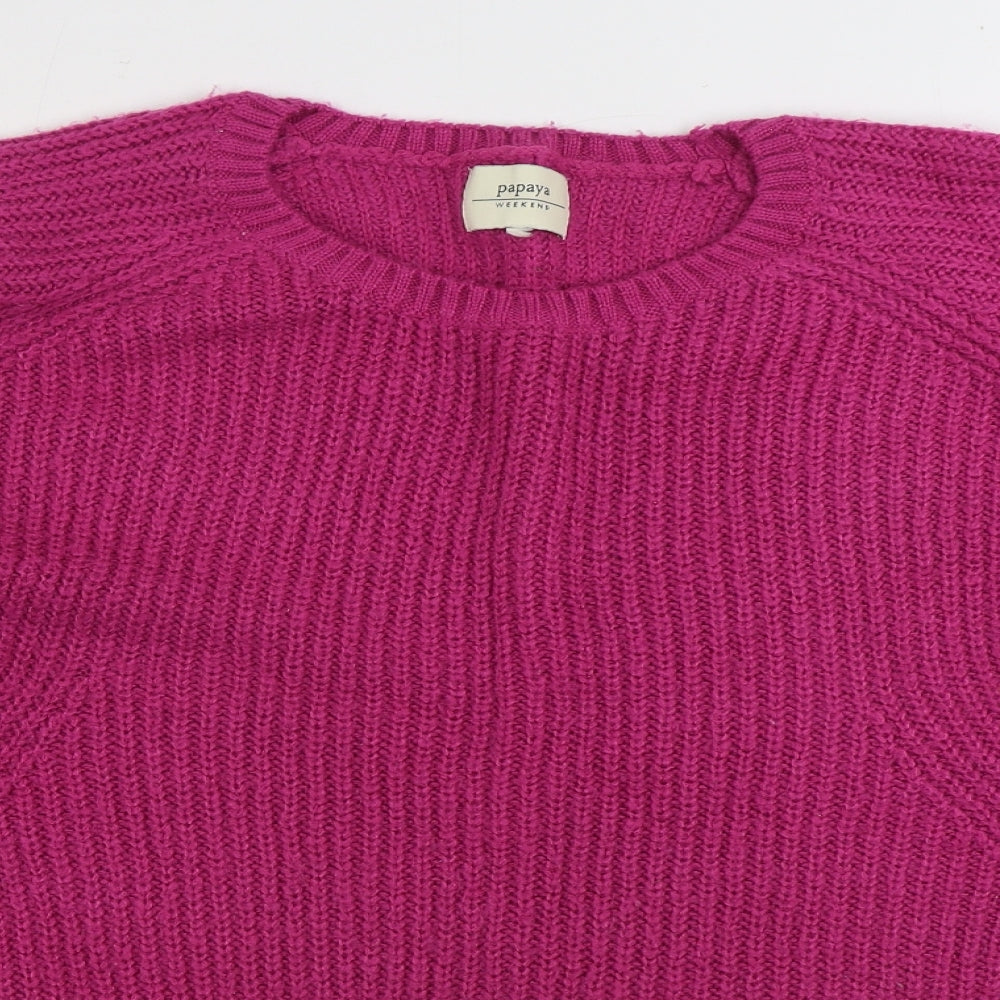 Papaya Womens Pink Round Neck Acrylic Pullover Jumper Size XL