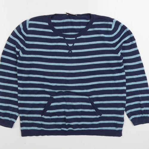 Marks and Spencer Womens Blue Round Neck Striped 100% Cotton Pullover Jumper Size 12