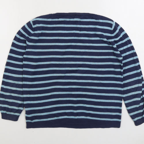Marks and Spencer Womens Blue Round Neck Striped 100% Cotton Pullover Jumper Size 12