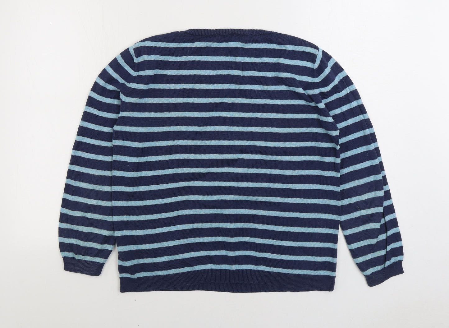 Marks and Spencer Womens Blue Round Neck Striped 100% Cotton Pullover Jumper Size 12