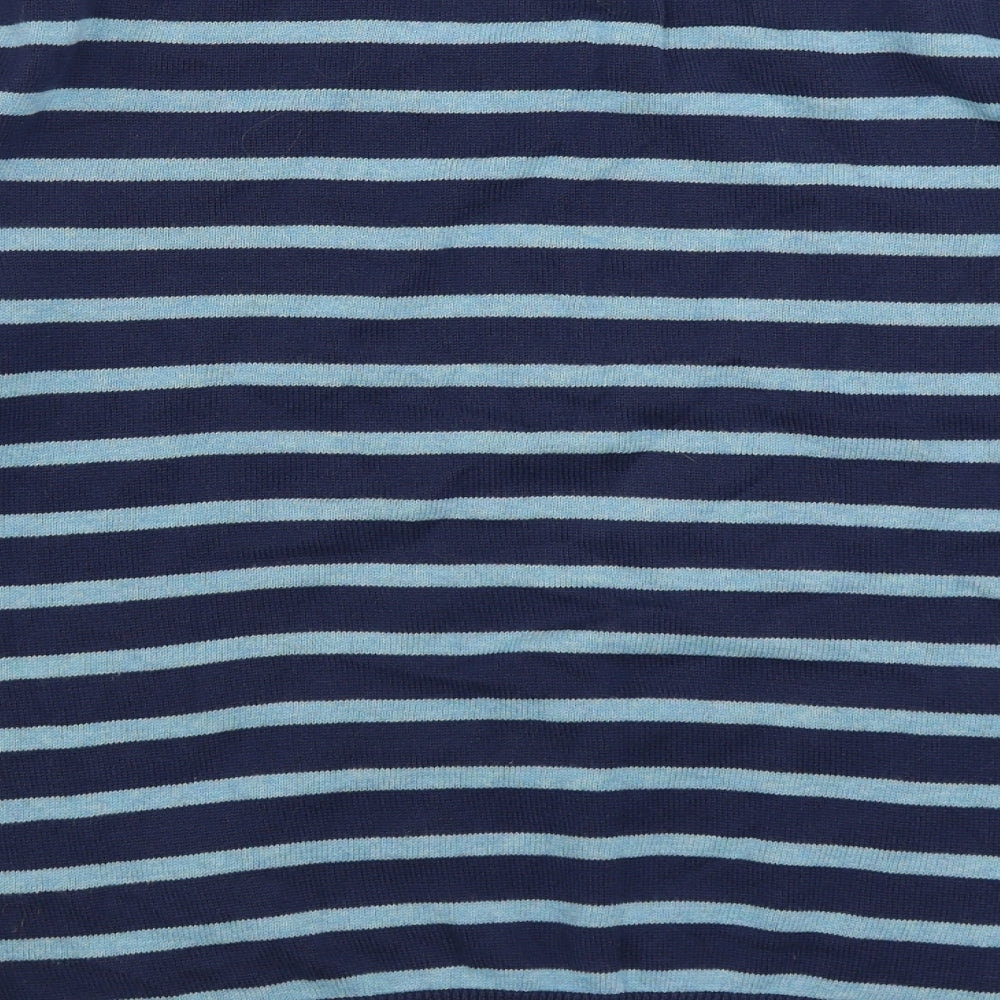 Marks and Spencer Womens Blue Round Neck Striped 100% Cotton Pullover Jumper Size 12