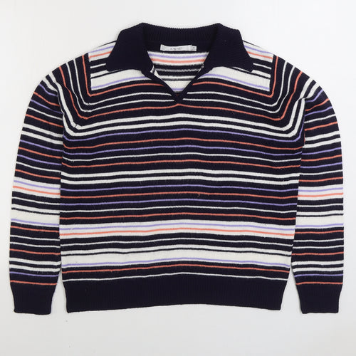 EWM Womens Multicoloured Collared Striped Acrylic Pullover Jumper Size M