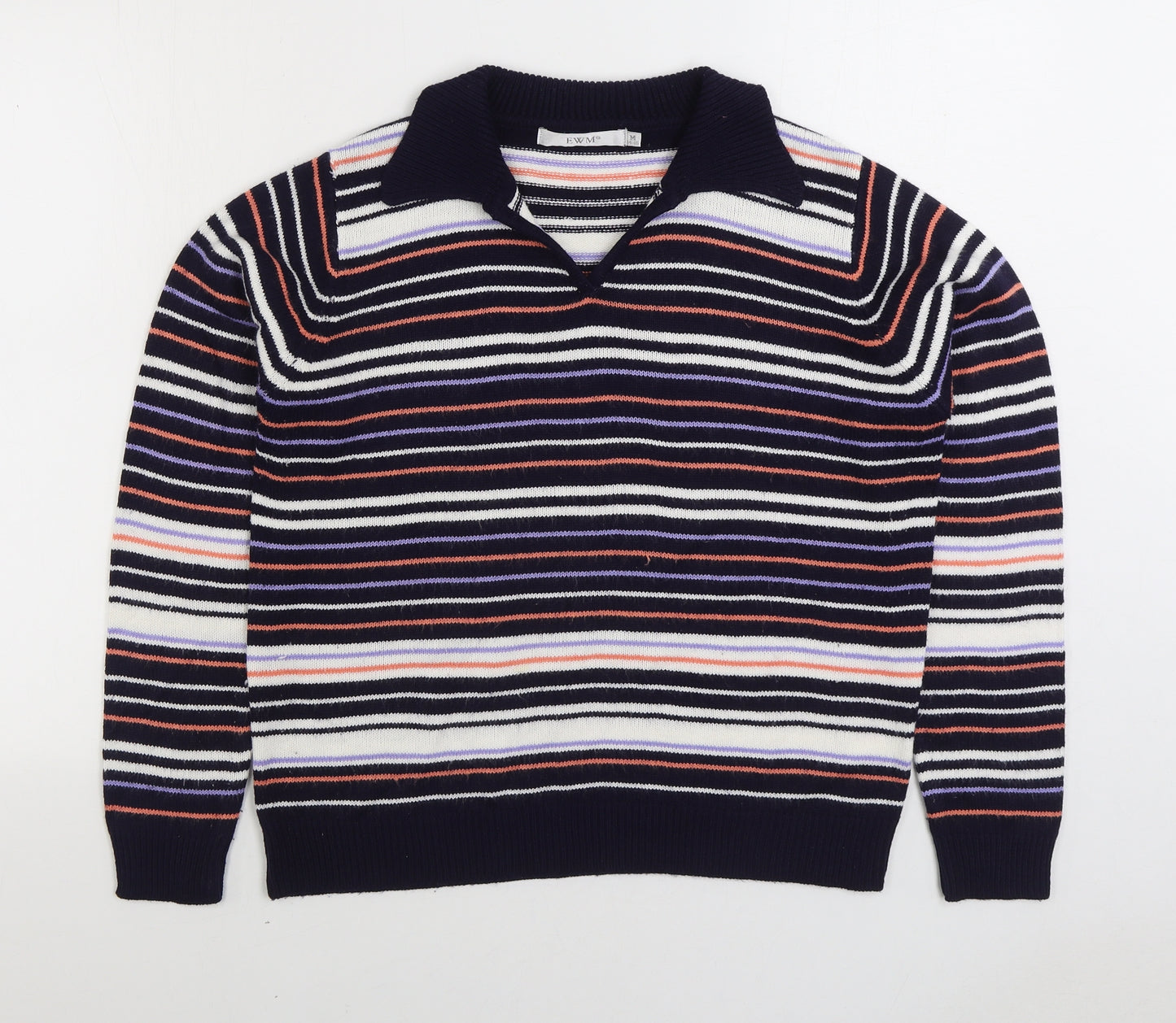 EWM Womens Multicoloured Collared Striped Acrylic Pullover Jumper Size M