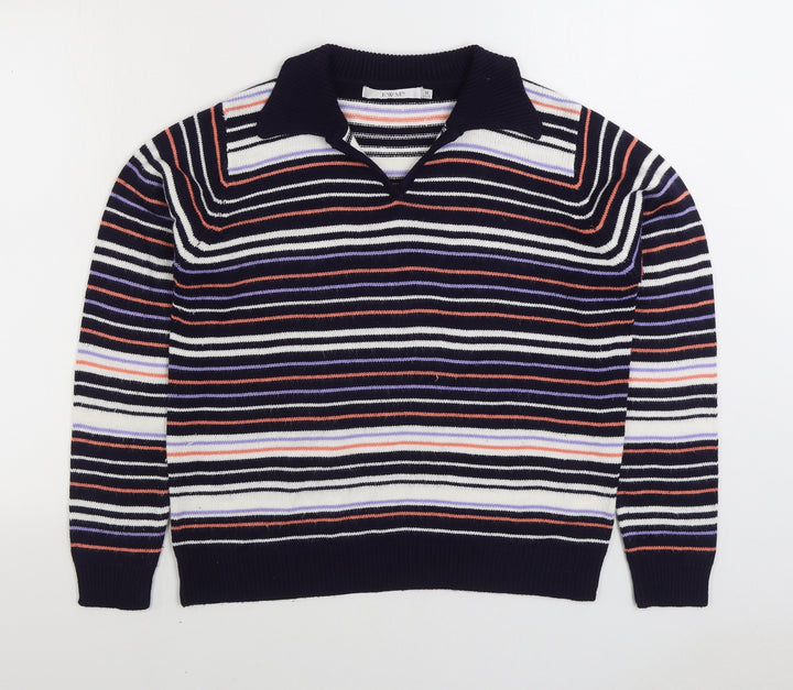 EWM Womens Multicoloured Collared Striped Acrylic Pullover Jumper Size M