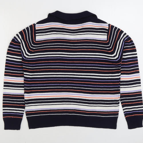 EWM Womens Multicoloured Collared Striped Acrylic Pullover Jumper Size M