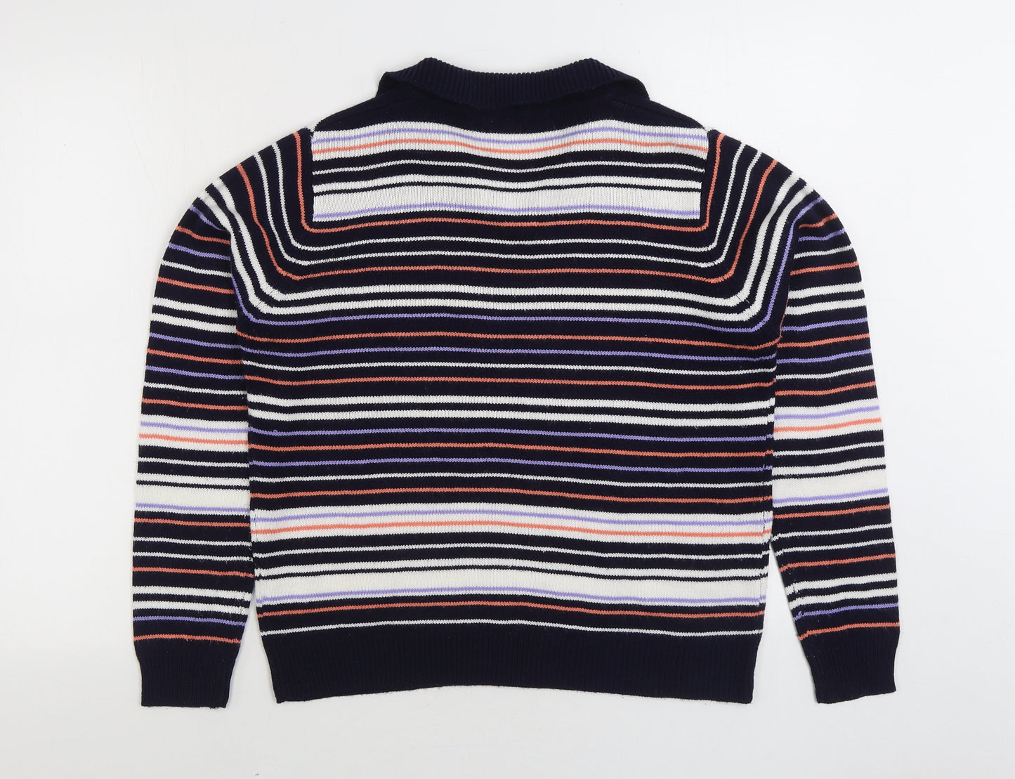 EWM Womens Multicoloured Collared Striped Acrylic Pullover Jumper Size M