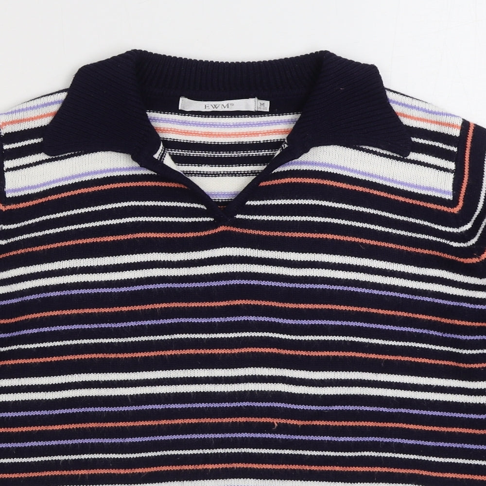EWM Womens Multicoloured Collared Striped Acrylic Pullover Jumper Size M