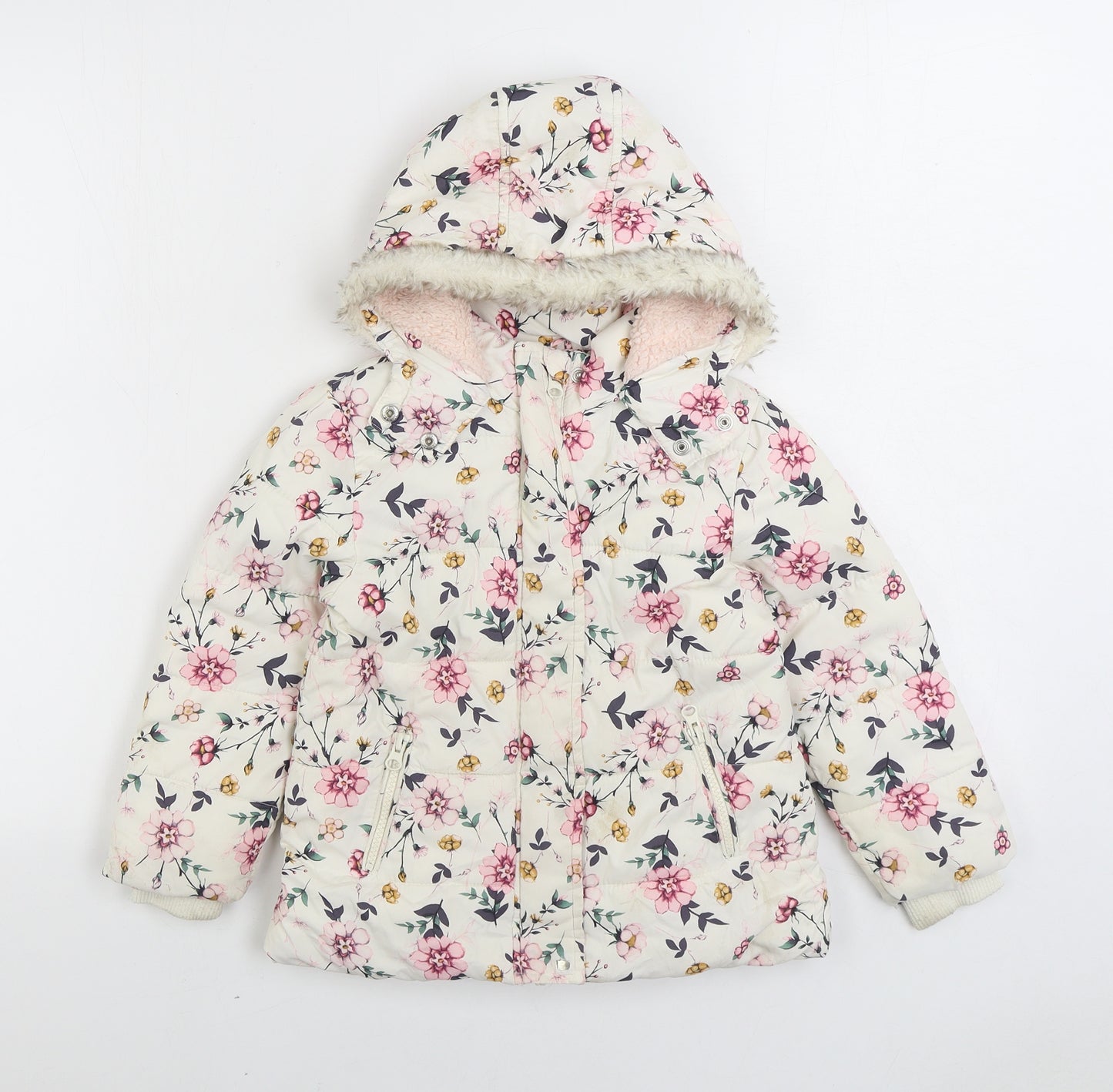 George Girls Multicoloured Floral Parka Coat Size 4-5 Years Zip