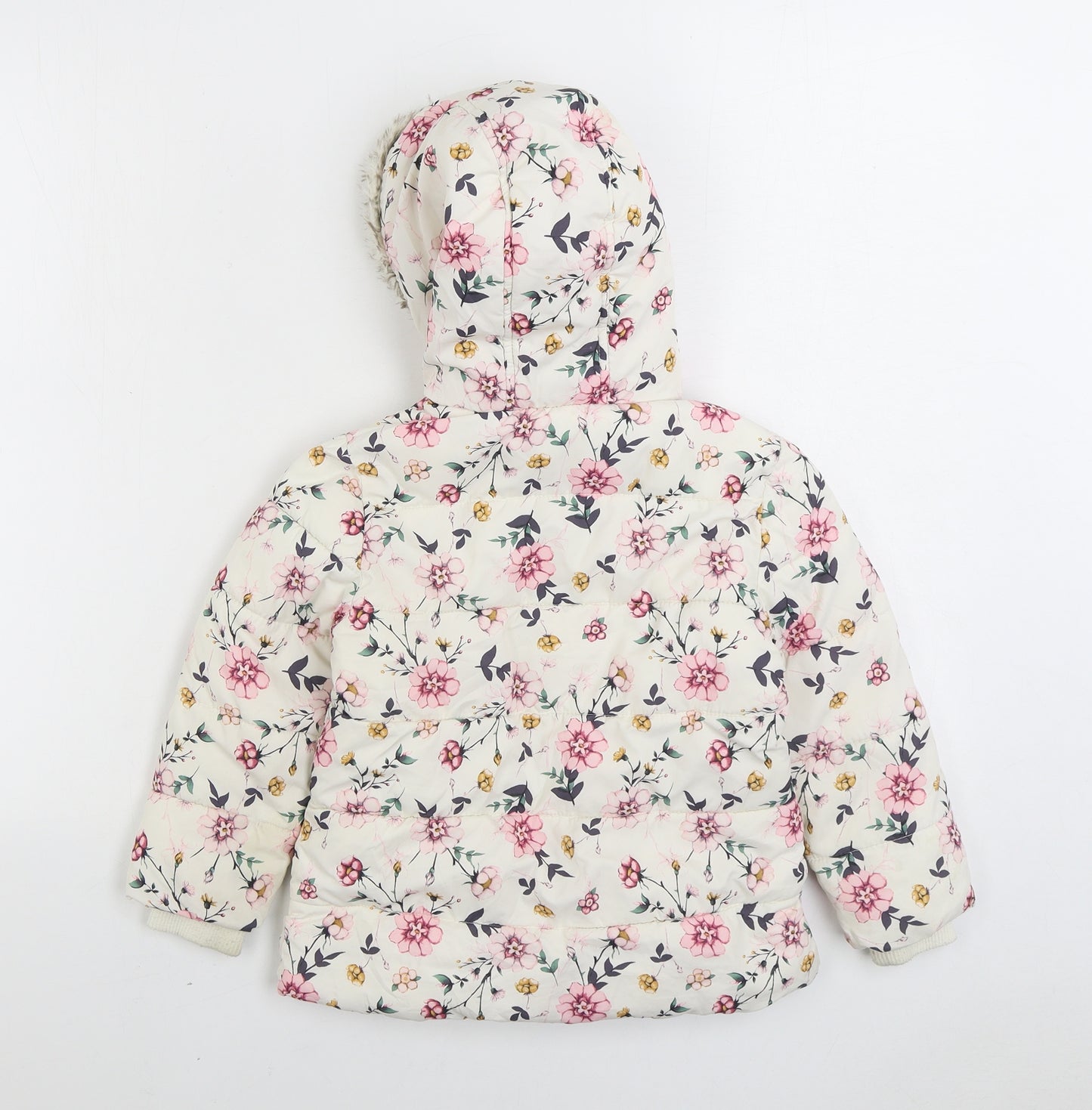 George Girls Multicoloured Floral Parka Coat Size 4-5 Years Zip