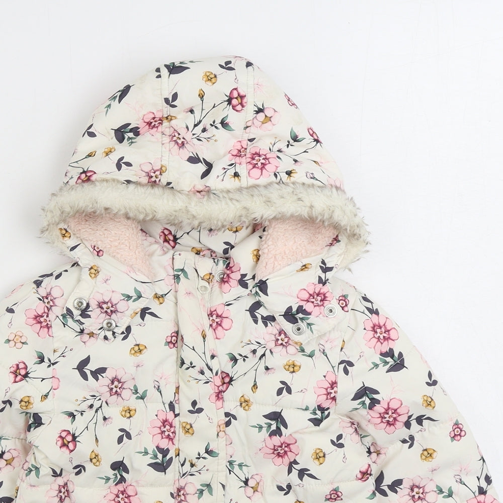 George Girls Multicoloured Floral Parka Coat Size 4-5 Years Zip