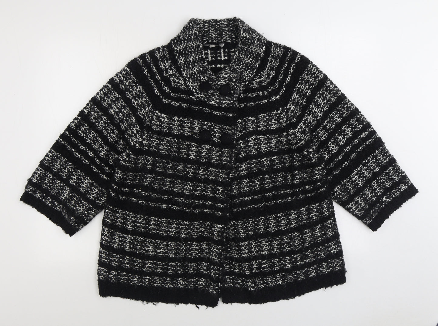 Mia Moda Womens Black V-Neck Striped Acrylic Cardigan Jumper Size L