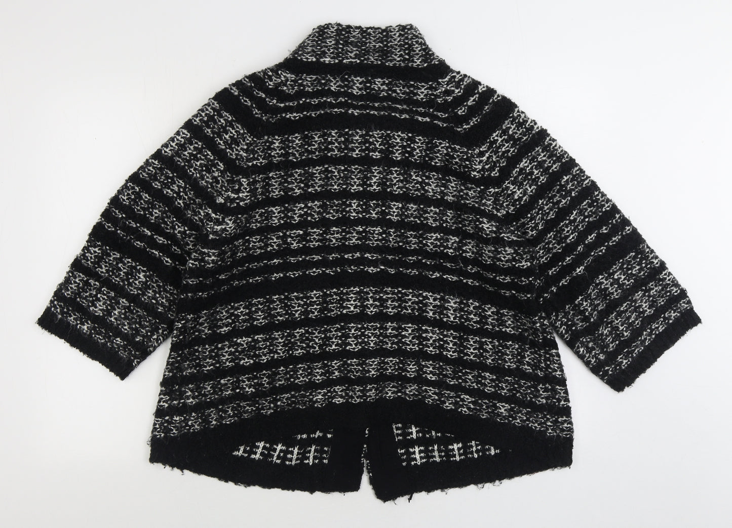 Mia Moda Womens Black V-Neck Striped Acrylic Cardigan Jumper Size L