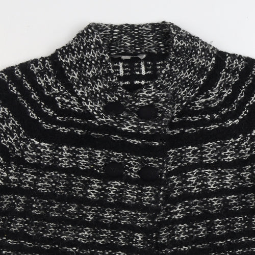Mia Moda Womens Black V-Neck Striped Acrylic Cardigan Jumper Size L