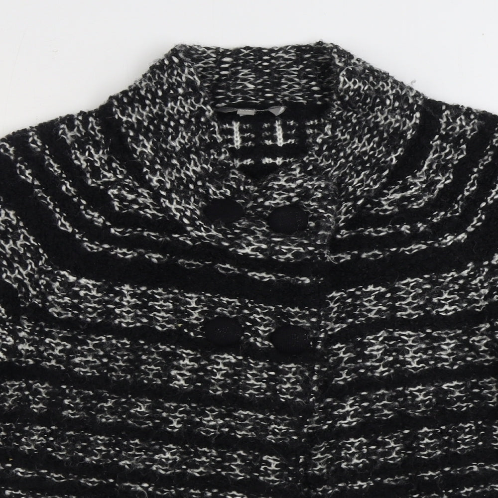 Mia Moda Womens Black V-Neck Striped Acrylic Cardigan Jumper Size L