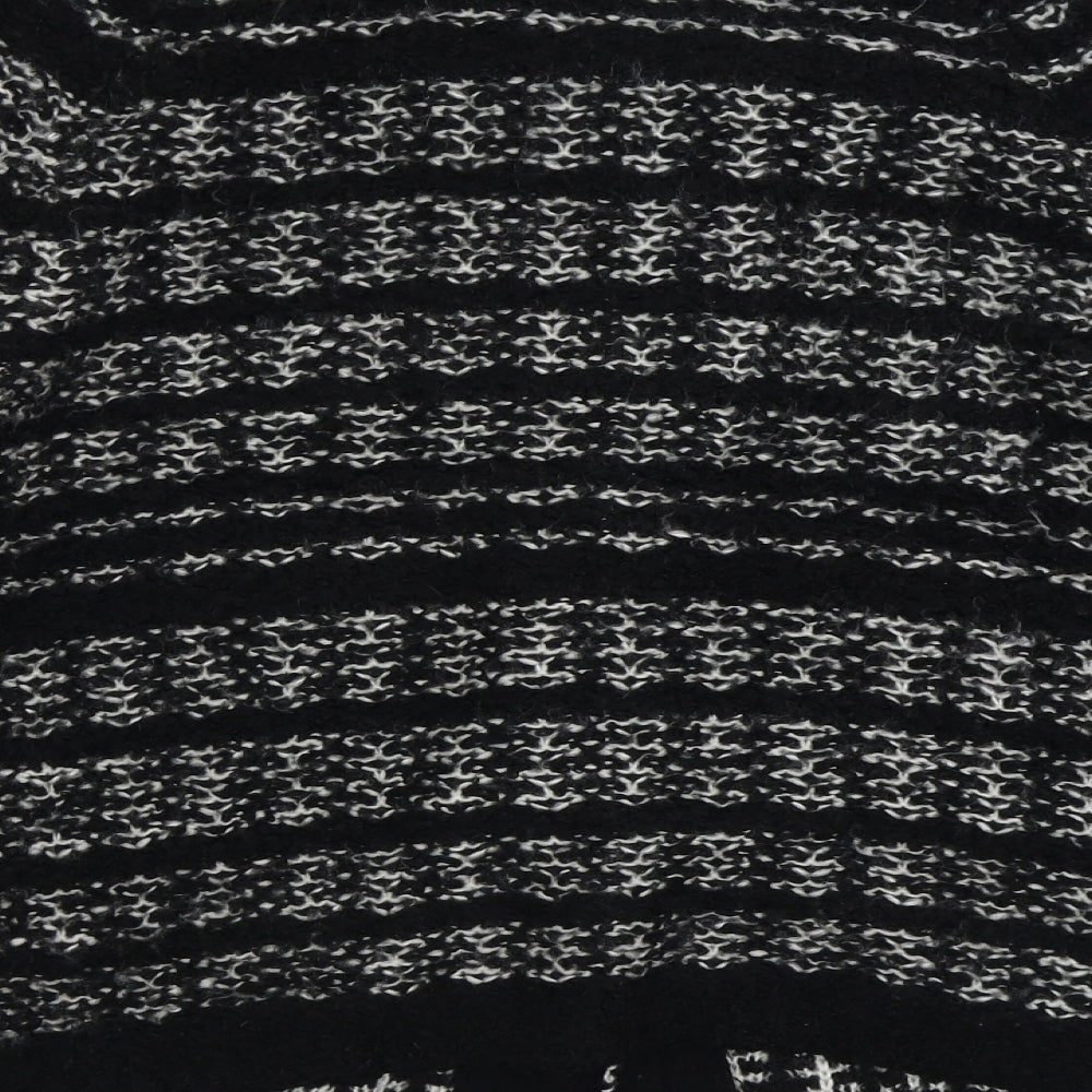 Mia Moda Womens Black V-Neck Striped Acrylic Cardigan Jumper Size L
