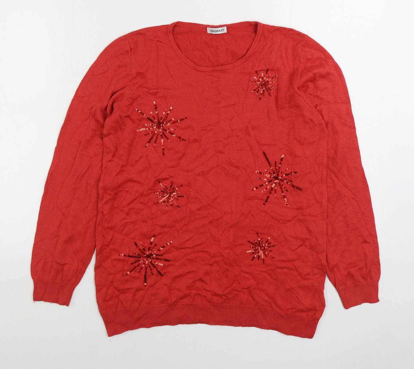 Damart Womens Red Round Neck Viscose Pullover Jumper Size 18