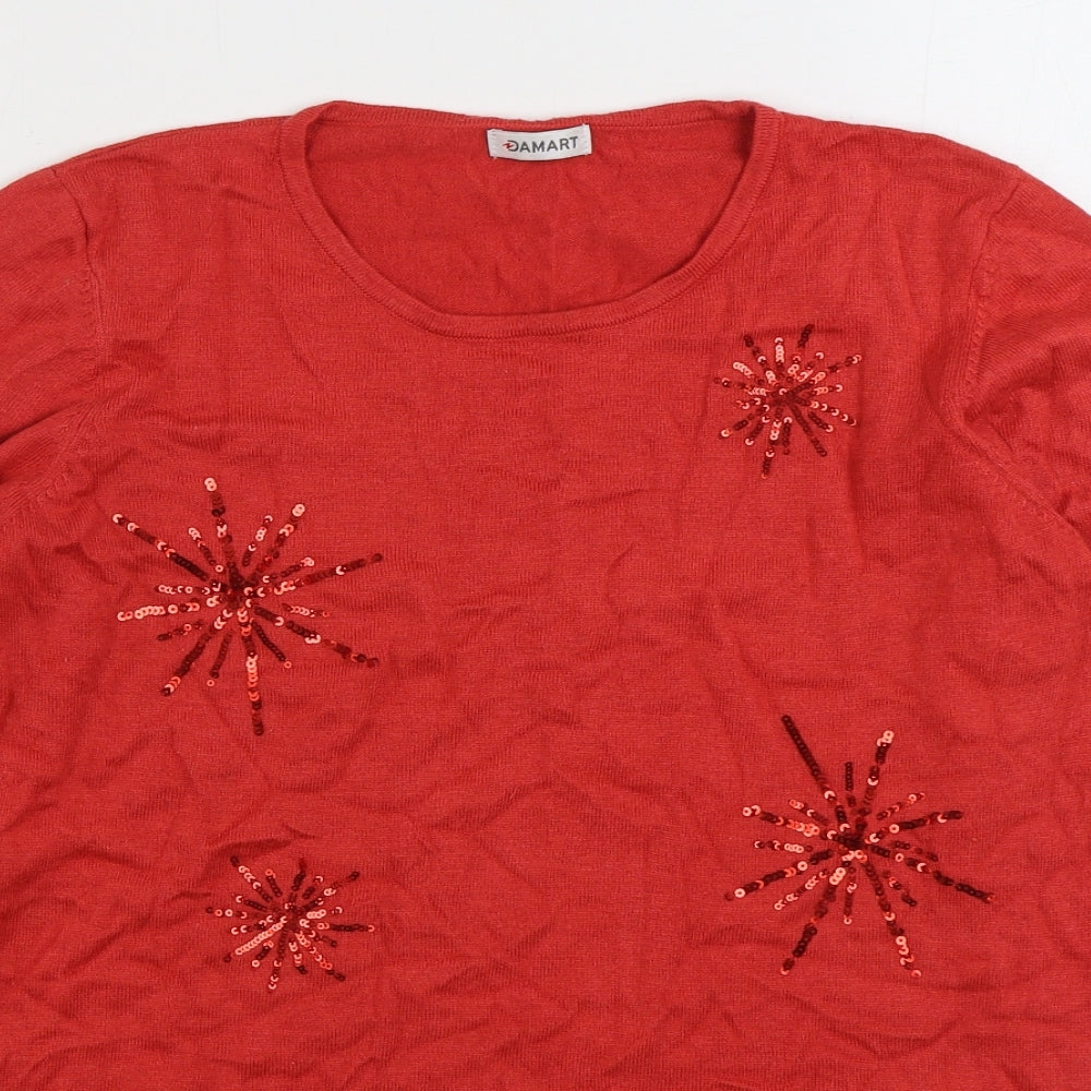 Damart Womens Red Round Neck Viscose Pullover Jumper Size 18