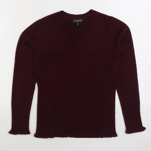 Debenhams Womens Red V-Neck Acrylic Pullover Jumper Size 10